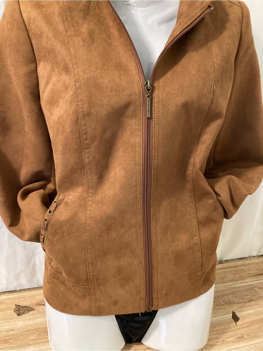 TanJay Petite Faux Suede Camel Zip Jacket Women’s Petite